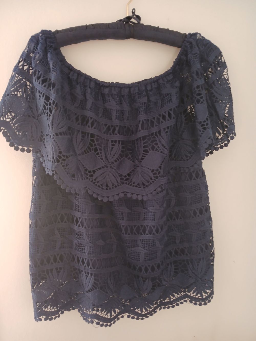 Cato Navy Crochet On Or Off-Shoulder Blouse